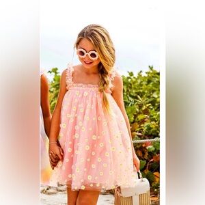 Lola + The Boys Peach Daisy Tulle Dress 🌼 | Girls Party Dress